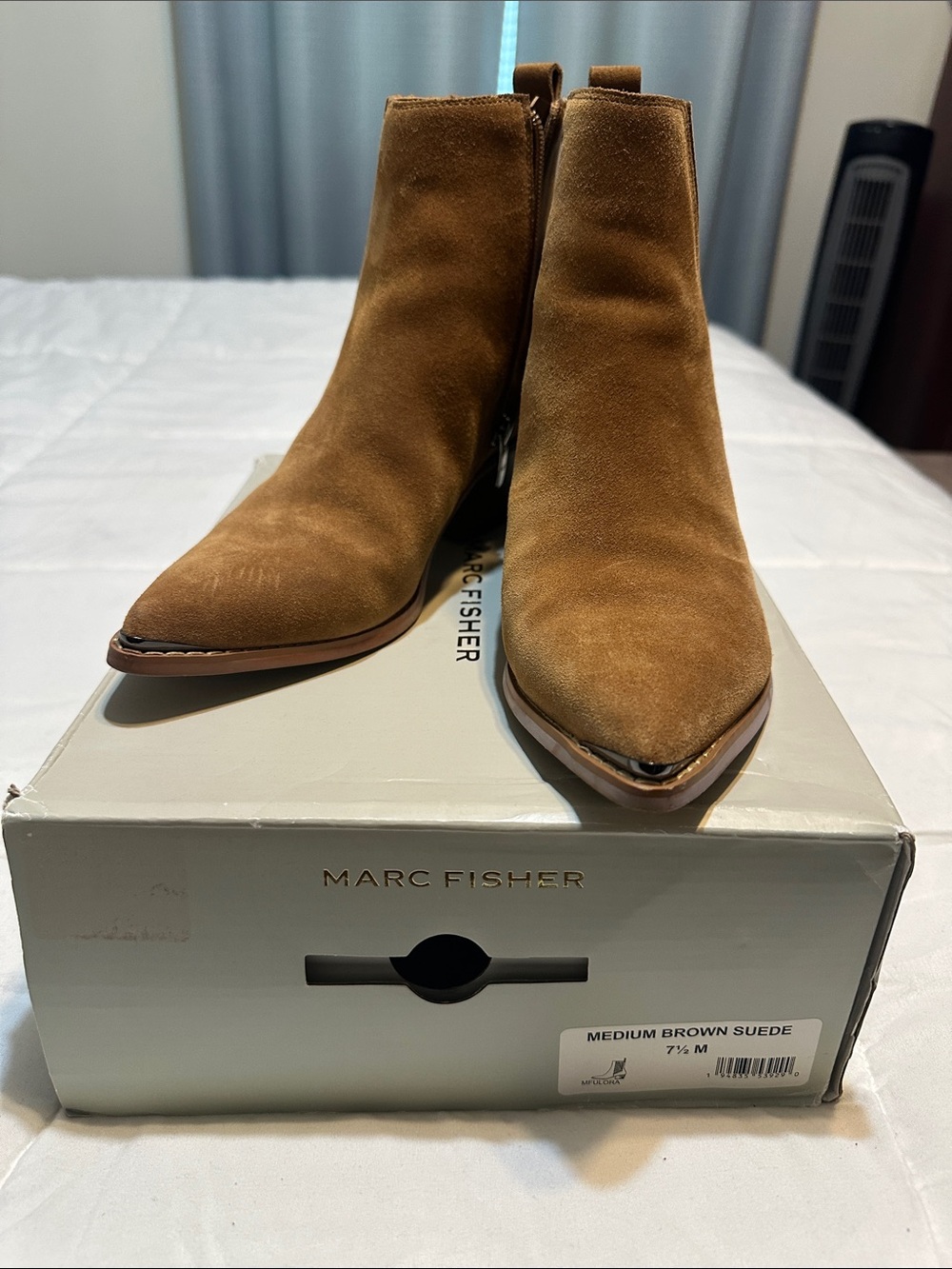 Marc Fisher Medium Brown Suede Pointed Toe Ankle Booties